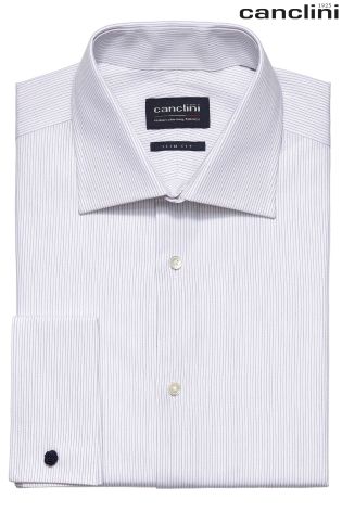 Signature Canclini White And Navy Striped Shirt